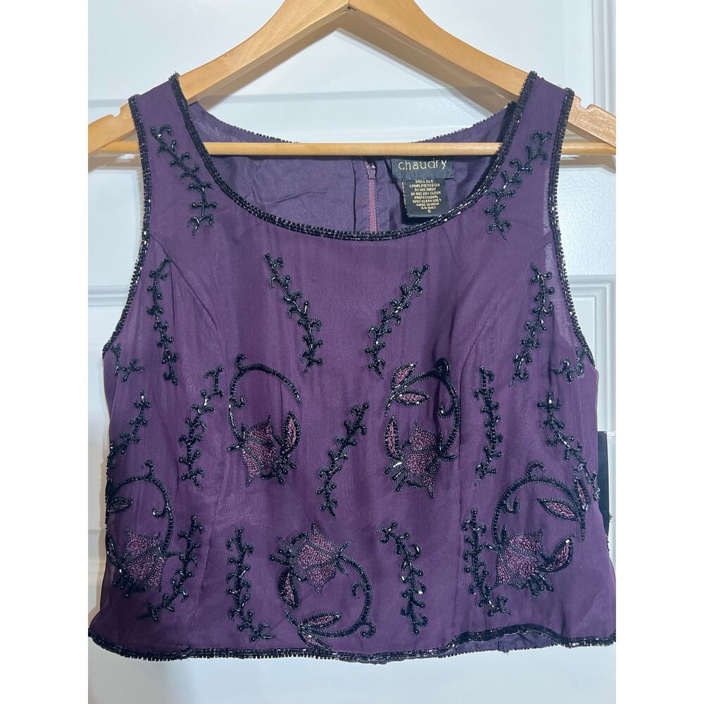 Chaudry Wine with Black Sequin Cropped Tank, Women's Size S